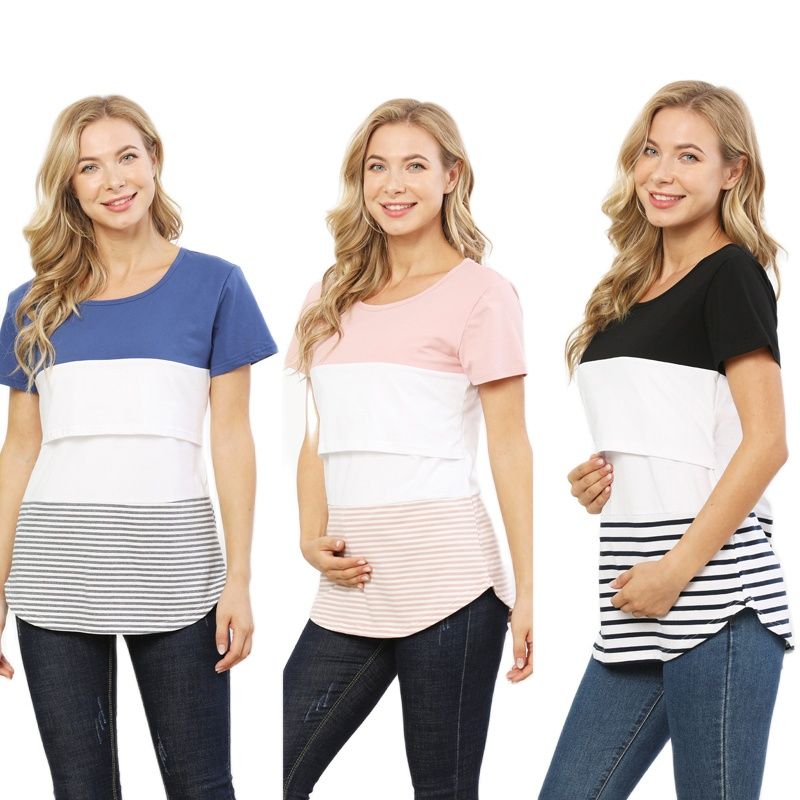 Maternity Wear - Summer Short Sleeve Breastfeeding Tops Maternity