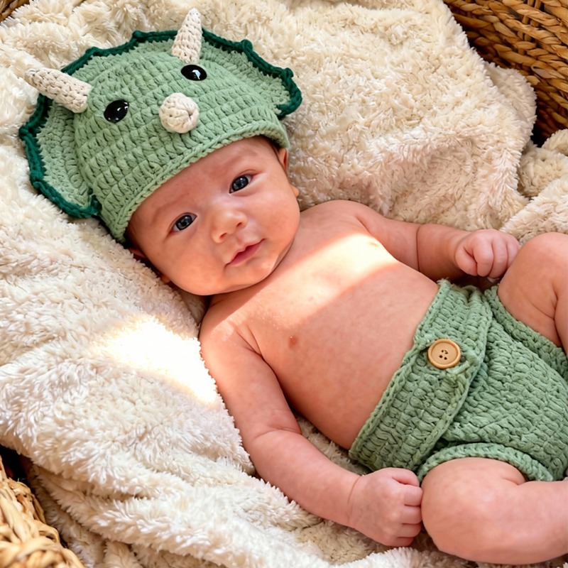 2pcs Crochet Dinosaur Newborn  - Infant Photography Props Outfit review and price