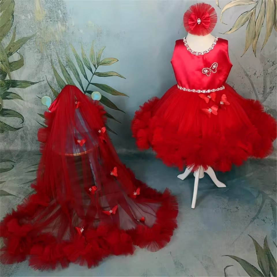 Customized Red Flower Girl Dre - Toddler Girl Tulle Party Dress review and price