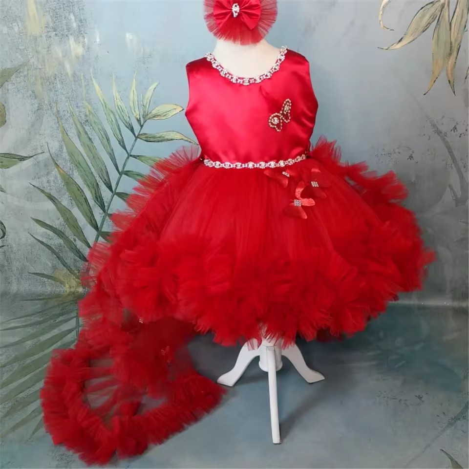 Customized Red Flower Girl Dre - Toddler Girl Tulle Party Dress review and price