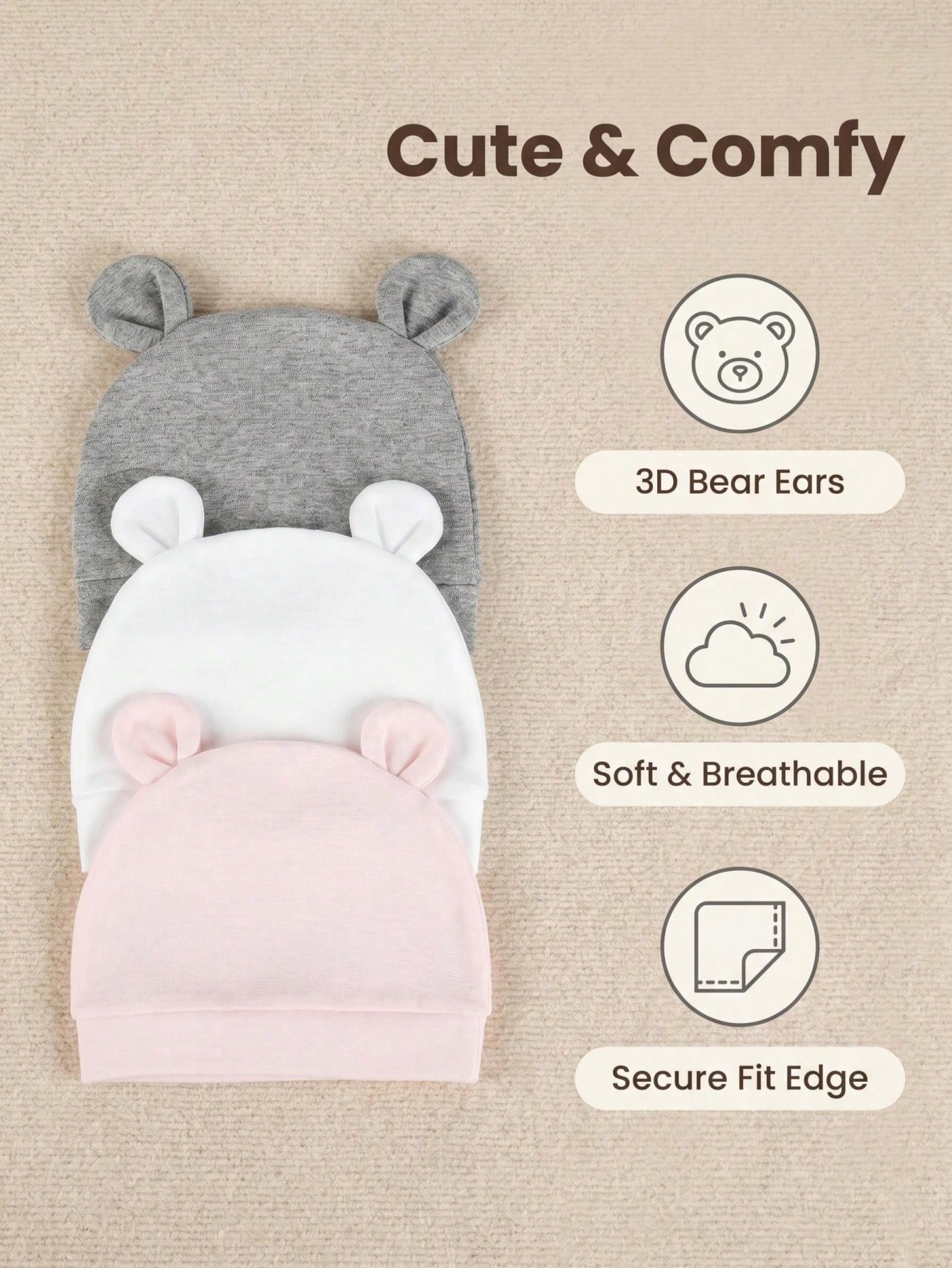 3-Pack Newborn Solid Color Sin - Infant Beanie Hat With Ears review and price