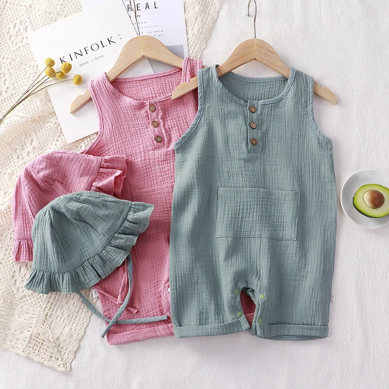 2Pcs/Set Baby Summer Clothing  - Baby Summer Linen Sleeveless Jumpsuit review and price