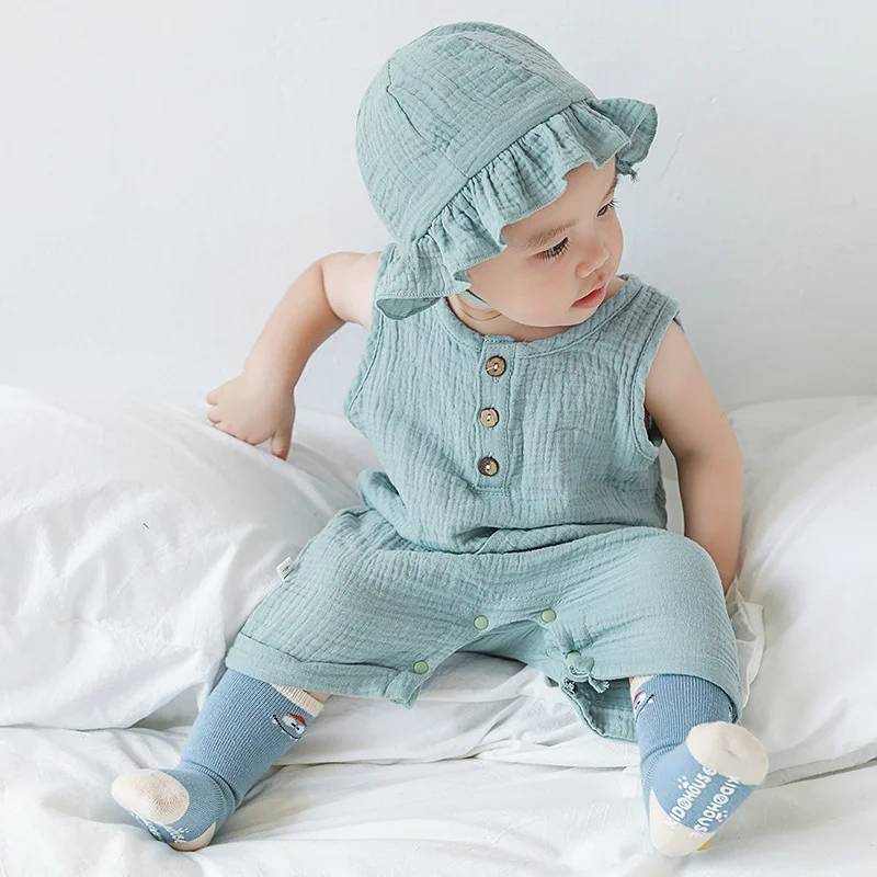 2Pcs/Set Baby Summer Clothing  - Baby Summer Linen Sleeveless Jumpsuit review and price