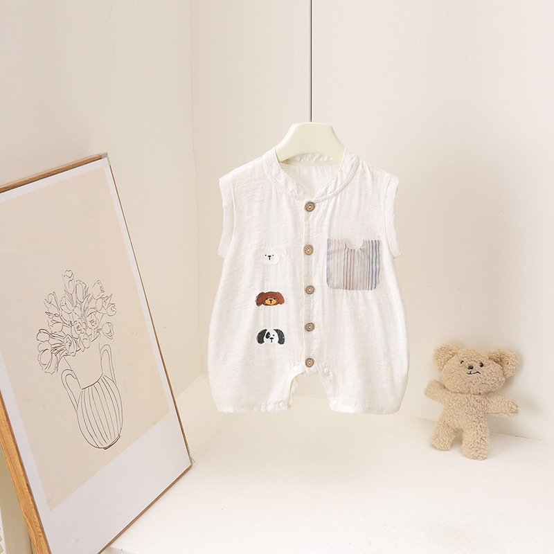 Baby Boys Summer Romper Cartoo - Baby Summer Linen Sleeveless Jumpsuit review and price
